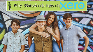 Traci Johannson, CEO of 3SonsFoods, laughing with her three teenage sons in front of a colorful graffiti wall, with the 3SonsFoods Diablo & Xero logo and the headline 