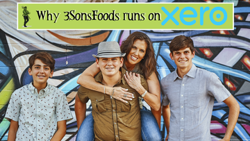 Traci Johannson, CEO of 3SonsFoods, laughing with her three teenage sons in front of a colorful graffiti wall, with the 3SonsFoods Diablo & Xero logo and the headline 