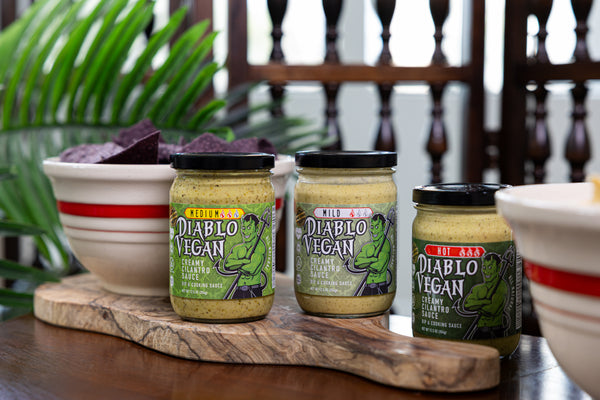 Diablo Vegan Mild 12oz jar of award-winning vegan creamy cilantro salsa and versatile cooking sauce